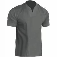 Camiseta deportiva de gran tamaño para hombre, de algodón elástico, con bolsillo, manga corta, cuello en V, estilo polo, para verano. - details 3