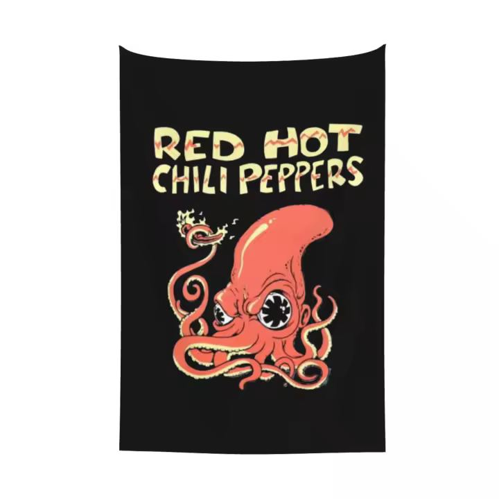 Tapiz colgante de pared para dormitorio y sala de estar, Fondo de pimientos de chile caliente rojo, calamar de fuego - 1