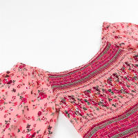 Vestido de Algodón Estampado de Moda para Mujer OUWU Mini Vestido Versátil con Manga de Princesa, Cuello en Polo, Cintura Imperio - details 9
