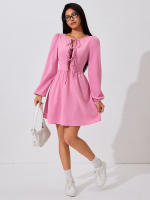 Vestido rosa de mujer vestido dulce hermana menor vestido mediano y largo - details 3