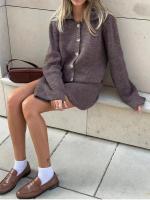 Conjunto de Moda de Manga Ancha y Cremallera Chaqueta Cardigan Falda Estilo Otoño-Invierno - details 3
