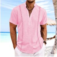 Camisa de manga corta para hombre, top de algodón y lino, color sólido, verano, europeo y americano - details 4