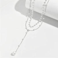 Collar en capas elegante decorado con perlas de imitación para mujer, collar con colgante de cuentas estilo bohemio para fiesta, decoración diaria, joyería exquisita y moderna para regalo de cumpleaños, regalos del día de la madre - details 0