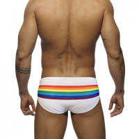 Jessborn calzoncillos de baño para hombre, bañador sexy a la moda con rayas de arcoíris, pantalones cortos de natación de cintura baja, traje de baño de entrenamiento de playa de primavera caliente - details 7