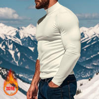 Camisa de manga larga para hombre, top ajustado con cuello alto, color sólido, terciopelo - details 28