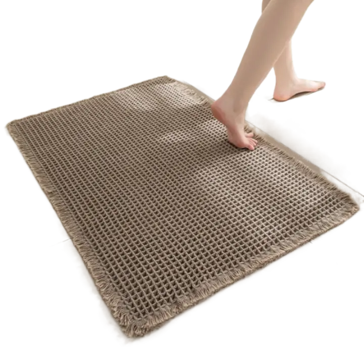 Felpudo de secado rápido, alfombra de baño tejida de lino, alfombra de baño antideslizante súper absorbente, alfombra de suelo suave lavable a máquina para baño - 1