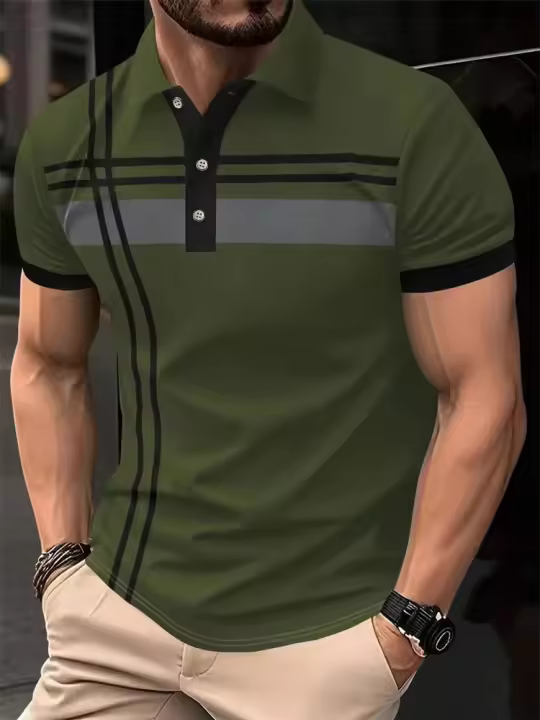 Camiseta Polo con estampado de rayas para hombre, Tops informales holgados de manga corta con solapa, ropa de Golf de negocios, camiseta cómoda de tendencia - 1