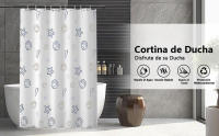 Cortina de ducha de poliéster a prueba de agua, cortina con ganchos y pesas, cortinas de baño para baño o ducha, - details 0