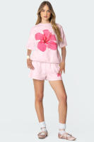 Conjunto dulce arco reductor de edad 2025, suéter de manga corta con estampado suelto, top de mujer, pantalones cortos de manga corta. - details 14