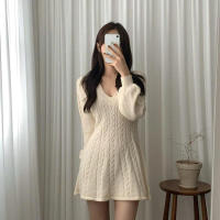 Vestido corto de punto para mujer, prenda elegante de manga larga con cuello de pico, ajustado, color negro, novedad de invierno - details 4