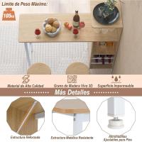 Juego de Mesa de Comedor de 3 Piezas Mesa de Comedor de Doble Nivel con 2 Taburetes de Bar, 3 Estantes, Soportes para Copas y Botellas, Mesa Alta de Cocina MDF - details 4