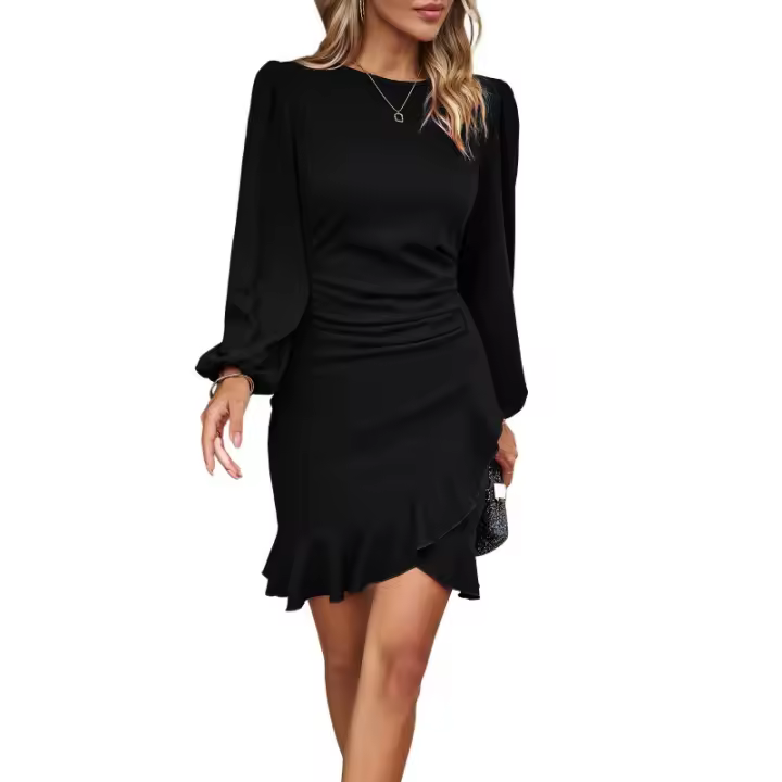 Vestido elegante de mujer con mangas mullidas, color id, nuevo - 1