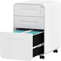 Armario Archivador con 3 Cajones, Cajonera de Oficina Móvil con Ruedas, Metalico Mueble Oficina Archivador con Cerradura y Llave para Carta/A4, Blanco, 51 x 40 x 64cm - details 0