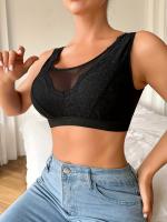 Sujetador Inalámbrico de Novedad para Mujer, Detalle de Encaje Semitransparente, Poliéster y Elastano, Lavable a Mano - Color Sólido - details 10