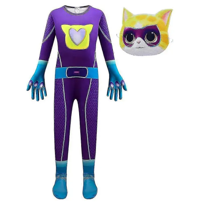 Disfraz de Super Kitties para niños, traje de Cosplay de Halloween, mono de gato, trajes de máscara - 1