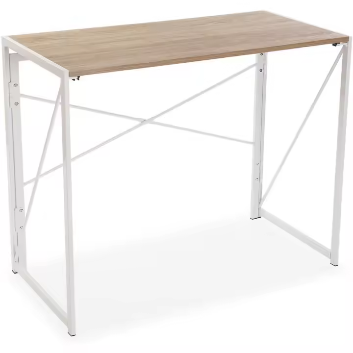 Escritorio Plegable para el Ordenador, Mesa para la Habitación o Estudio. Mesa Gaming, Medidas (Al x L x An) 74 x 45 x 90 cm, Madera y Metal, Color Blanco - 1