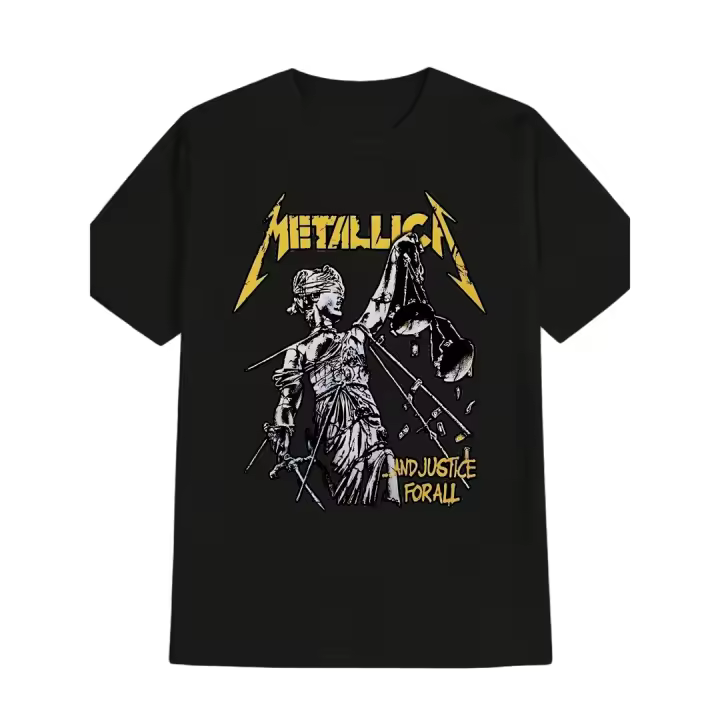 Camiseta Gráfica de Algodón 100% Cuello Redondo, Manga Corta, Comodidad de Verano, Estilo Casual para Hombres, Tema de Música, Estampa de Justicia y Escalas - 1