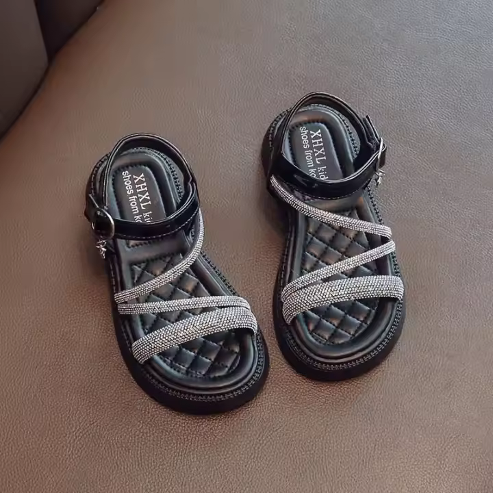 Sandalias con correa en el tobillo para niñas, zapatos de playa para niños, sandalias de princesa con punta abierta, 2023 - 1