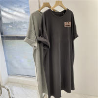 Nuevo vestido de manga corta para mujer, vestido coreano informal holgado de gran tamaño con cuello redondo - details 0