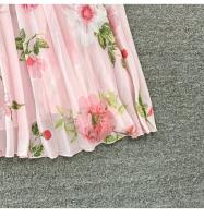 Elegante vestido midi de manga larga con corte en A y falda plisada, cintura ceñida, dobladillo de gasa, estampado floral coreano Sle Commute - details 15