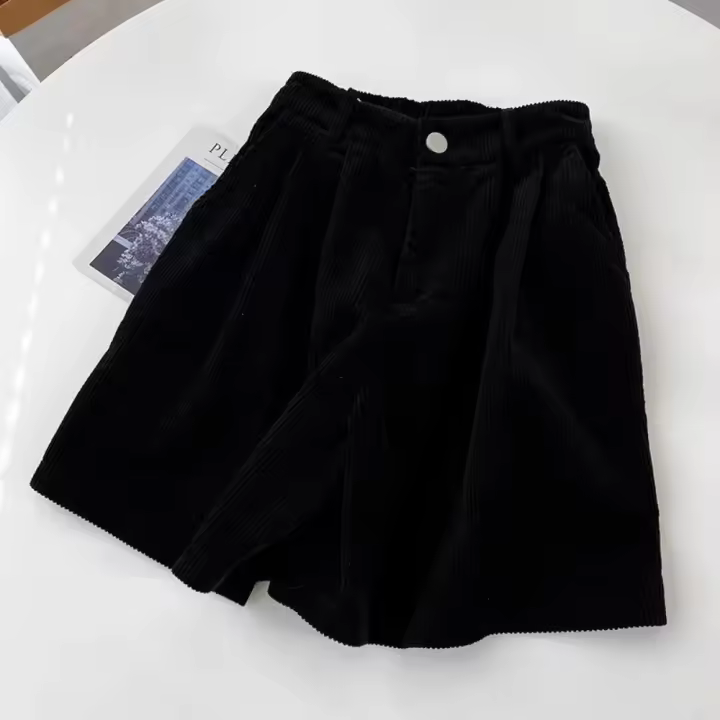 Shorts de mujer slim fit de cintura alta de pana vintage, shorts casuales de pierna ancha para primavera y verano - 1