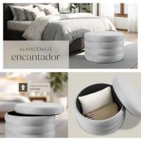 Taburete Almacenaje Bouclé, Carga: 120 kg, MDF, Puff Almacenaje, Taburete Dormitorio, Reposapies Puff, Zapatero Entrada Recibidor, Asiento Acolchado, Ideal Salón Hogar - 42 x 47 cm Crema - details 59