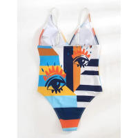 Bañador estampado de flores para mujer, traje de baño de 1 pieza Sexy, cerrado, azul, Push up, Vintage, para playa y piscina - details 8