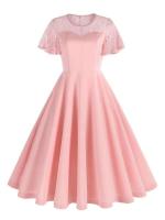 Elegante Vestido de Encaje de Corazón Rojo Vintage Hepburn 2025 Manga de Flecos - details 1