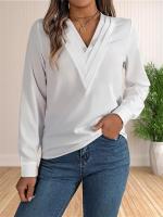 Blusa elegante de oficina de negocios para mujer, camisas elegantes de manga larga con cuello en V en capas, Tops de trabajo 2024 - details 31