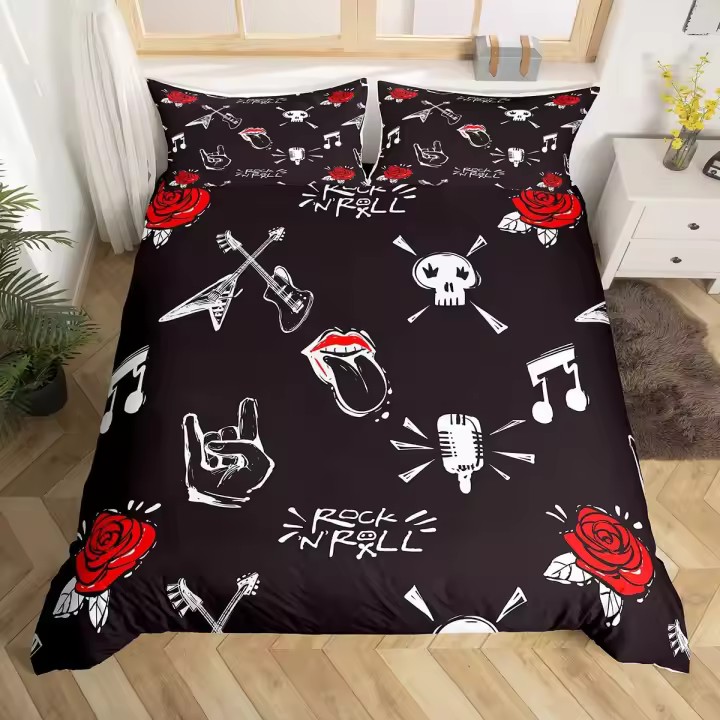 Funda de Edredón de Música Vintage Guitarra 3PCS Cubierta de Edredón de Poliéster para Niños, Adolescentes, Adultos Tema de Cama Retro - 1