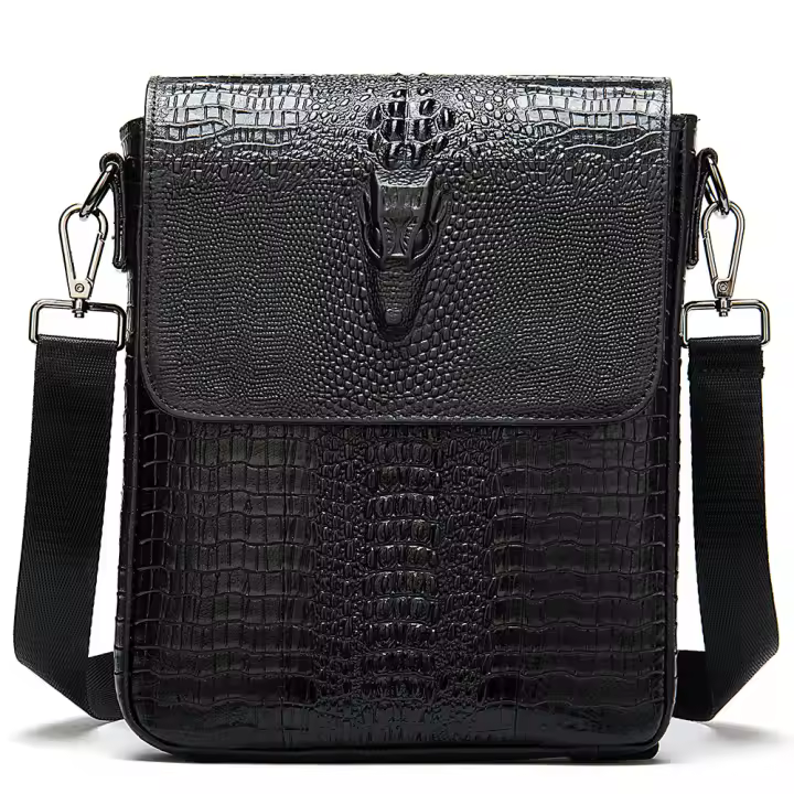 Bolso crossbody de moda para hombres hecho de cuero genuino, bolso flip crossbody para hombres, bolso de hombro casual para hombres - 1