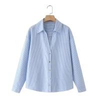 Camisa a rayas de manga larga informal y versátil 2025 con solapa y temperamento holgado, ropa de mujer nueva de verano - details 1