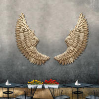 Arte ala de Ángel decoración de pared, colgador de pared de hierro, escultura dorada para el hogar, 2 piezas - details 0