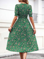 Vestido de mujer, novedad de verano 2025, vestido de longitud media acampanado a la moda con cintura alta y flores redondas para mujer - details 11