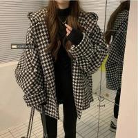 Abrigo de Lana Retro a Cuadros con Gorro Cómodo y Adelgazante Estilo Clásico de Señora para Otoño-Invierno - details 0