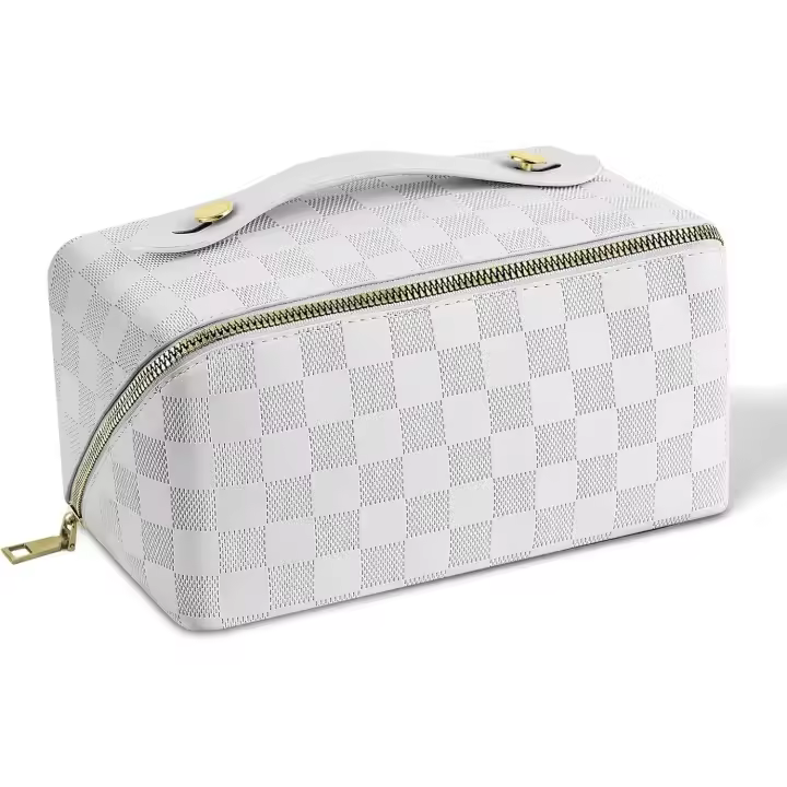 Bolsa de cosméticos de Viaje de Gran Capacidad para Mujeres y niñas, Bolsa de Maquillaje de Almacenamiento en Capas Impermeable de Cuero de PU, con asa Organizador de Viaje portátil - 1