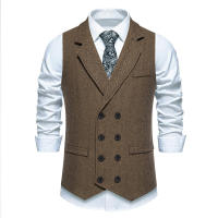 Chaleco de Doble Abotonadura para Hombres en Otoño Traje de Pana Gruesa de Heringbone - details 11