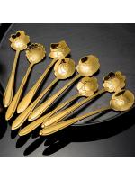 8/12Pcs Stainless Steel Cherry Rose Flower Gold Scoop Coffee Spoon Gifts Kitchen Dessert Tea Accessories Tableware Decoration - details 5