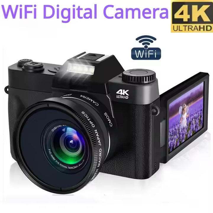 Cámara digital profesional al aire libre cámara 4k hd, gran angular, zoom 16 veces, fotografía, grabadora de pantalla plegable - 1