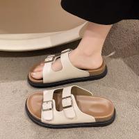 Zapatillas mujer verano nueva tendencia bocken sandalias plataforma bocken half drag pisar fee zapatillas planas frescas - details 2