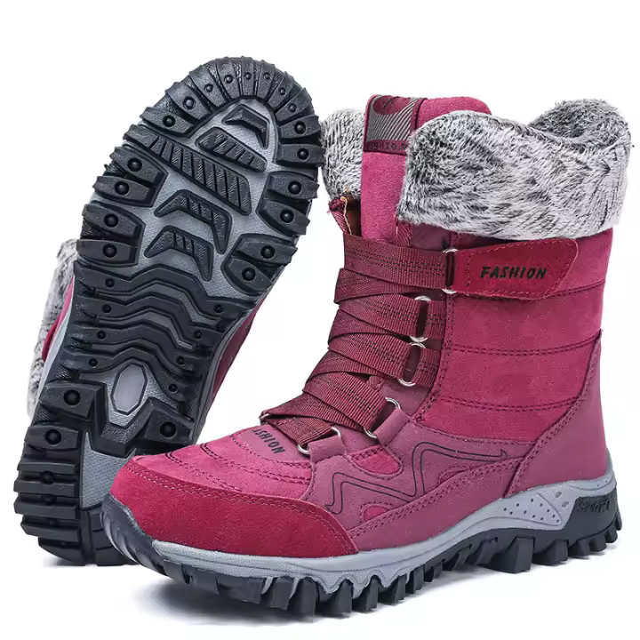 Algodón para el invierno del norte, botas de nieve cálidas y de suela gruesa con forro polar añadido, zapatos altos de cuero para mujer en tallas 35-42 - 1