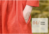 Elegante Vestido Rojo Vintage de Algodón Lino Moda Casual Suelta para Mujeres en Primavera Otoño - details 9