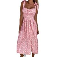 Vestido de verano sin mangas con estampado de flores de colores, vestido Midi con escote cuadrado, Espalda descubierta, ropa de vacaciones - details 5