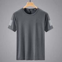 Camiseta de manga corta de malla de seda de hielo para hombre, camiseta de cuello redondo de color sólido, ropa deportiva de velocidad diaria, sensación de hielo Simple - details 3