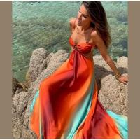 Vestido Largo de Tie-dye de Gradiente Vestido Chic de Vacaciones para Mujer con Espalda Abierta y Pliegues - details 6