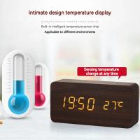 Reloj despertador Digital LED de madera con Control de voz y temperatura, despertador electrónico de escritorio - details 4