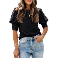 Tops de cuello redondo de color sólido para mujer, ropa informal de moda, camiseta holgada de manga corta de verano para mujer - details 3