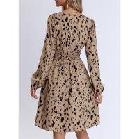 Vestido entallado con estampado de leopardo, cuello en V y manga larga, nueva moda primavera-otoño 2024 para mujer - details 1