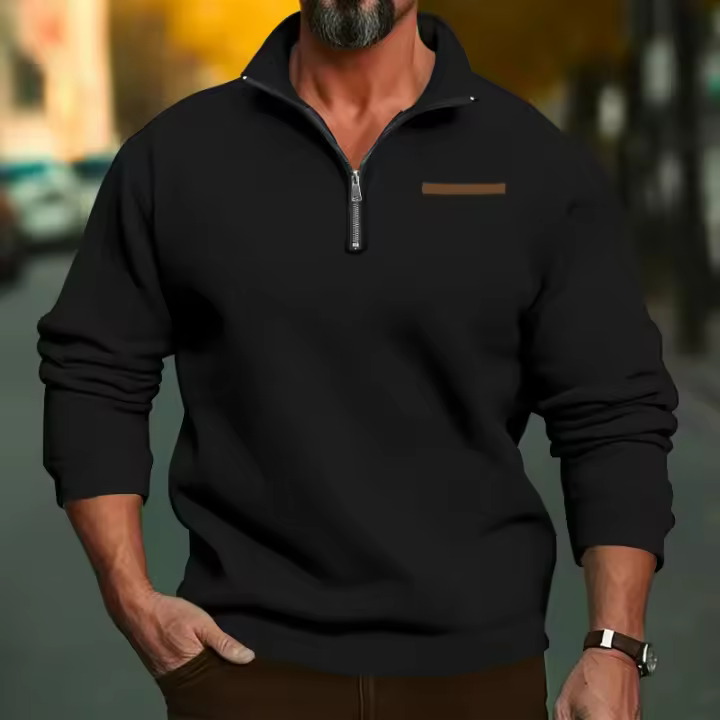 2024 jersey de terciopelo de invierno de talla grande con media cremallera y cuello levantado, suéter informal de color sólido, tendencia para hombre - 1