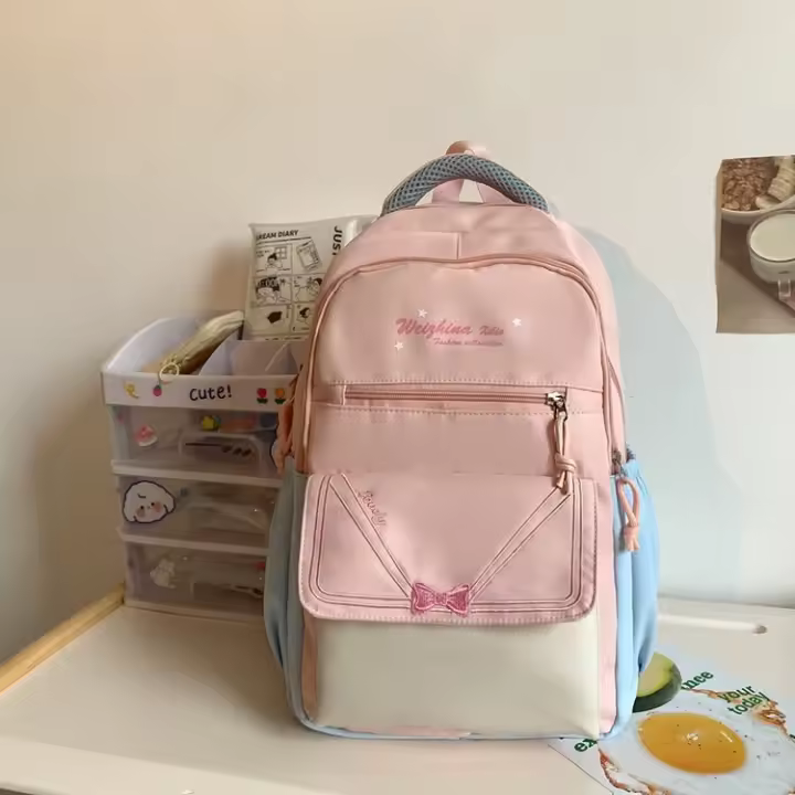 Mochila Escolar de Nylon Gran Capacidad, Bolsa para Computadora, Diseño con Lazo, Para Estudiantes de Secundaria - 1